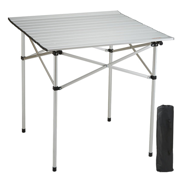 VEVOR Folding Camping Table, Outdoor Portable Lightweight Aluminum Ultra Compact Snap-Together Design with Carry Bag, for Cooking, Beach, Picnic, Travel, Grilling, 28'' x 28'', Silver