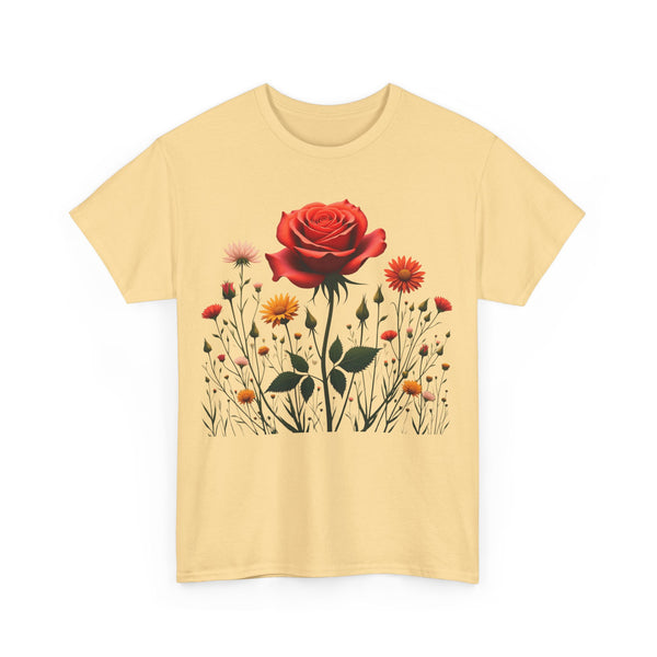 Wildflowers and a Red Rose, Graphic T-Shirts for Women, Floral Shirt, Womens Short Sleeve, Ladies Graphic Tees #5007TTS