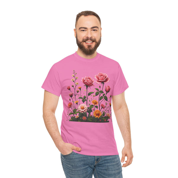 Wildflowers and Pink Roses, Graphic T-Shirts for Women, Floral Shirt, Womens Short Sleeve, Ladies Graphic Tees #5013TTS