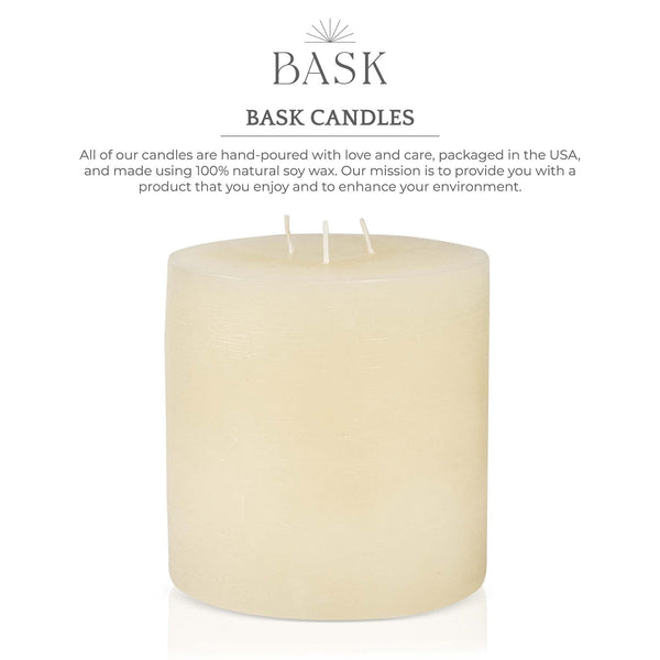 Bask Large Mottled Pillar Candles - Unscented - 6-Inch Diameter for Extra-Wide Holders - 3-Wick Candles for Home and Events - Ivory