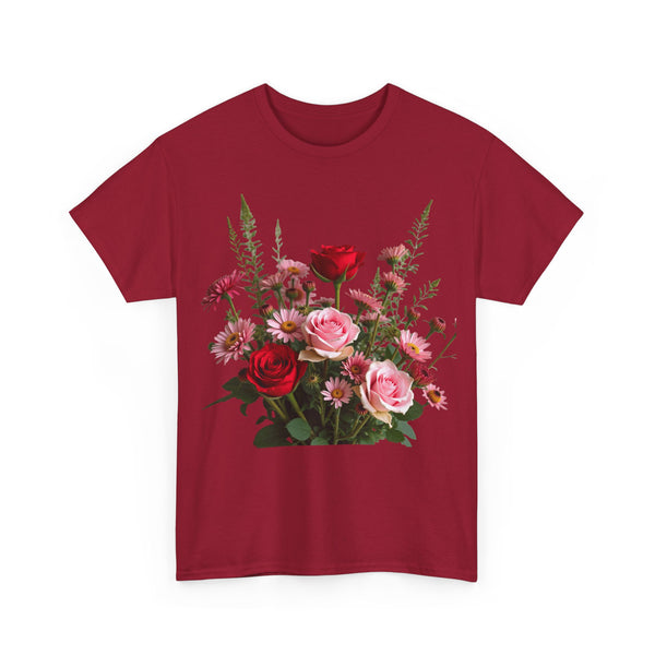 Wildflowers and Red & Pink Roses, Graphic T-Shirts for Women, Floral Shirt, Womens Short Sleeve, Ladies Graphic Tees #5132TTS
