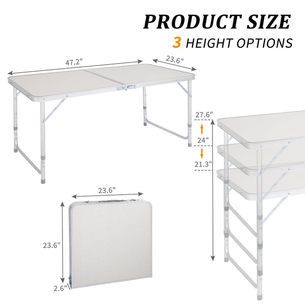 Outvita 4ft Portable Folding Camping Table, Outdoor Waterproof Adjustable Height Table, Aluminum Lightweight Suitcase Foldable Table for Picnic BBQ Beach Dining