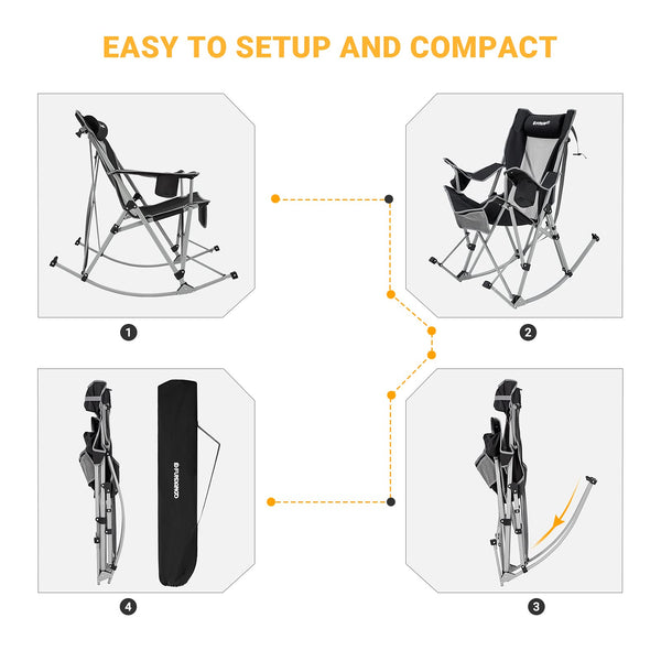 FUNDANGO Rocking Camping Chair for Adults, 2 Pack Folding Rocking Camping Chair with High Back, Rocker Camp Lawn Chairs Support 220lbs for Backyard, Garden, Picnic, Camping, Outdoor