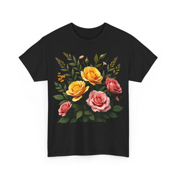 Wildflowers and Pink & Yellow Roses, Graphic T-Shirts for Women, Floral Shirt, Womens Short Sleeve, Ladies Graphic Tees #5149TTS