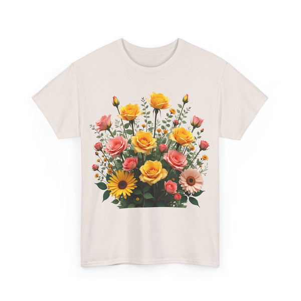 Wildflowers and Pink & Yellow Roses, Graphic T-Shirts for Women, Floral Shirt, Womens Short Sleeve, Ladies Graphic Tees #5141TTS