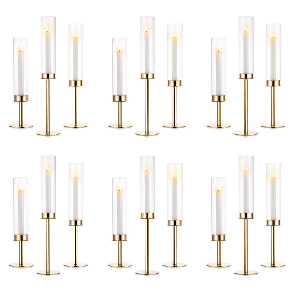 Nuptio Candlestick Holders Clear Glass Hurricane Candle Holders 18 Pcs Candle Stick Holder for Candlesticks Taper Candles Tall Candle Holder for Fireplace Anniversary Celebration Hotel Wedding Decor