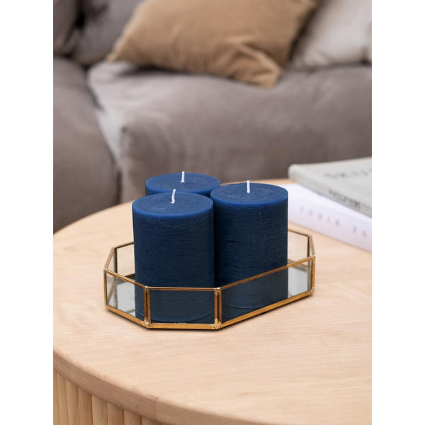 CANDWAX 3x4 Pillar Candle Set of 3 - Decorative Rustic Candles Unscented and No Drip Candles - Ideal as Large Candles for Home Interior - Dark Blue Candles