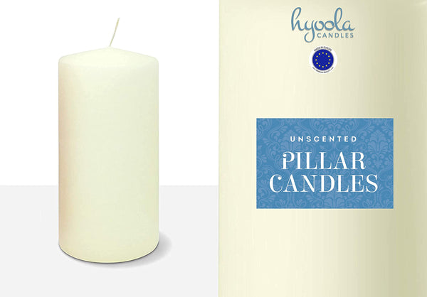 HYOOLA Ivory Pillar Candles 4x8 Inch - Unscented Pillar Candles - 2-Pack - European Made