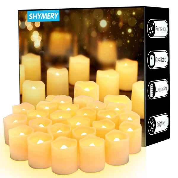 SHYMERY Flameless Votive Candles,50 Pack Flickering Electric Fake Battery Operated LED Candles,200+Hour Long Lasting LED Tea Lights for Wedding,Halloween,Christmas,Party and Holiday Decoration