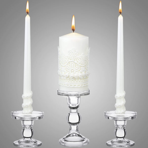 Irenare 3 Unity Candles with Candle Holder for Wedding Ceremony Wedding Accessories for Reception Ceremony Decorative Glass Candle Holder Pillar Candle for Formal Events Wedding Church (Classic Style)