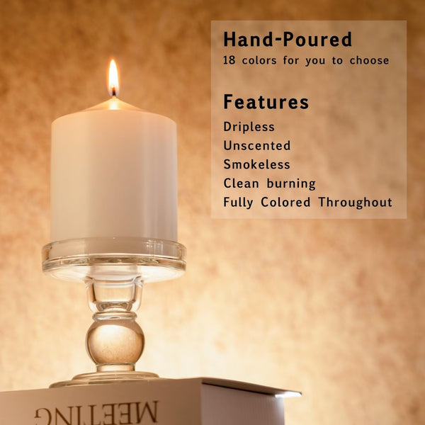 MOZEAL 3" x 4" Hand-Poured Unscented White Pillar Candles,Dripless Candles Set of 3,Smokeless,Clean Burning,Approx 60 Hours Burn Time,Wedding,Dinner,Christmas and Home Decor(3 Inch Width Series)