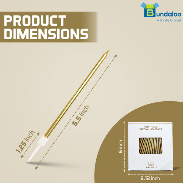 Bundaloo Gold Birthday Candles for Cake - Set of 48 Gold Candles for Birthday Cakes - with Plastic Holders, 5.5" Long, 0.20" Thickness