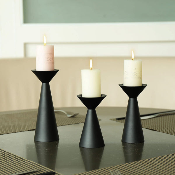 Black Candle Holders Set of 3 - Metal Candle Holders for Pillar Candles - 3 Pillar Candle Holder Centerpiece - Pillar Candle Holders for Table - Black Candle Holder Set Candle Stands Decorative