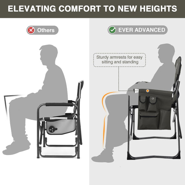 EVER ADVANCED Lightweight Folding Directors Chairs Outdoor, Aluminum Camping Chair with Side Table and Storage Pouch, Heavy Duty Supports 350LBS,Green