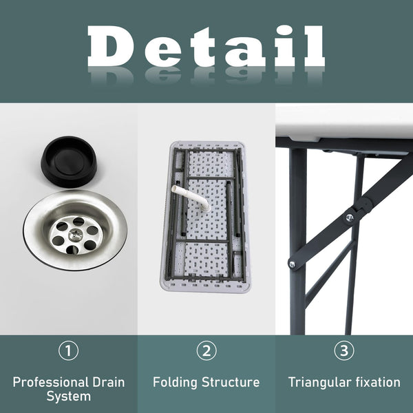 CAMP SOLUTIONS 4 Foot Folding Ice Table with Drain,Foldable Outdoor Cooler Table,Foldable Cooler Table Outdoor for Party,BBQ,Camping,Wedding