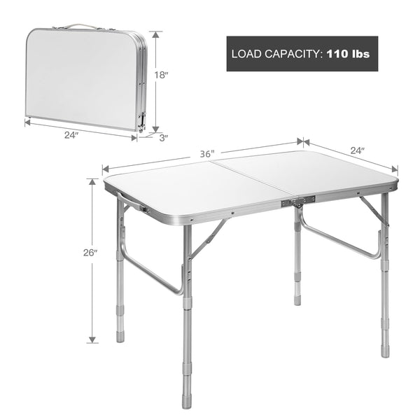 Giantex 3FT Portable Camping Table, Aluminum Picnic Table W/Carrying Handle, 3 Adjustable Heights, Lightweight Folding Table for Outdoor Grill Cooking Picnic Camping Party BBQ
