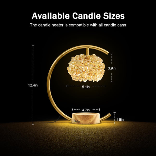 Yeuslor Candle Warmer Lamp for Jar Candles with Adjustable Brightness&Timer,Handcrafted Crystal&Wooden Base,Candle Lamp Luxurious Design+2Bulbs,Home Decoration Electric Candle lamp(Gold C-Shaped)
