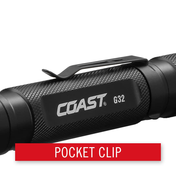 Coast G32 465 Lumen Flashlight with Pure Beam, Twist Focus and Bulls-Eye Spot Beam, Black