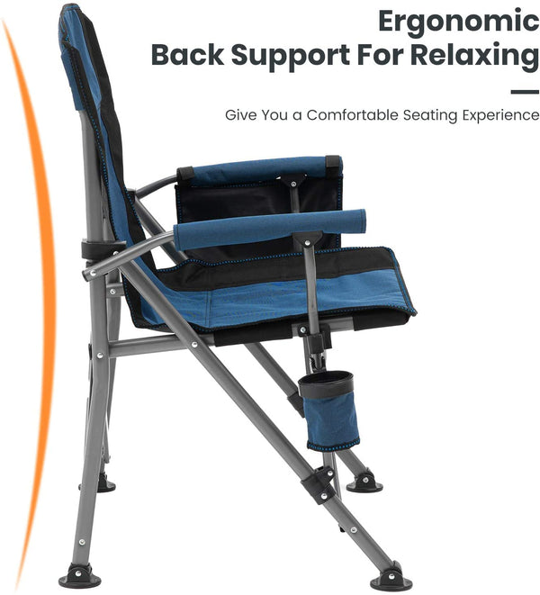 XGEAR Camping Chair Hard Arm High Back Lawn Chair Heavy Duty with Cup Holder, for Camp, Fishing, Hiking, Outdoor, Carry Bag Included (Blue 2chairs)