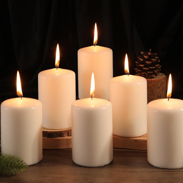 2.8x4 Unscented Pillar Candles,6 Pack Dripless Pillar Candle Set,Smokeless Hand Poured Pillar Candles Bulk, Long Lasting Burning Pillar Candles for Room Decoration Prayer Wedding Party(Ivory
