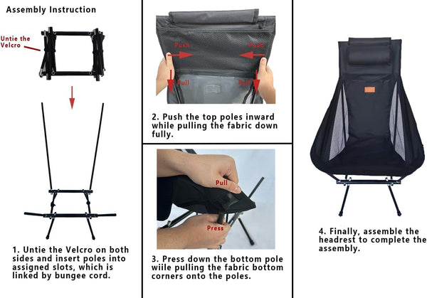 AnYoker Camping Chair, Compact Backpacking Chair, Portable Folding Chair, Beach Chair with Side Pocket and headrest, Lightweight Hiking Chair 188ZZ-SJB(Black)
