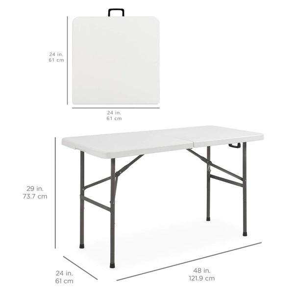 Best Choice Products 4ft Plastic Folding Table, Indoor Outdoor Heavy Duty Portable w/Handle, Lock for Picnic, Party, Camping - White