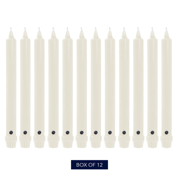 Colonial Candle Unscented Taper Candle, Classic Collection, White, 10 In, Pack of 12 - Up to 8 Hours Burn