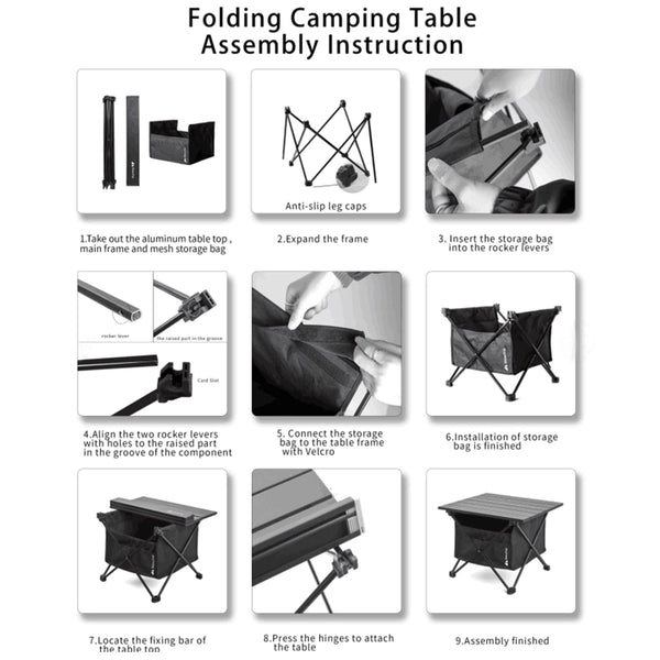 Audoyon Portable Camping Table Folding Ultralight Compact Side Table, Aluminum Fold Up Beach Table Tent Table for Outdoor Dining Cooking, Picnic, Grill, Hiking, Fishing, Sand(S - Black)