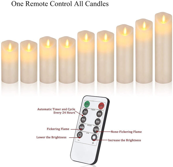 antizer Flameless Candles Set of 9 Ivory Dripless Real Wax Pillars Include Realistic Dancing LED Flames and 10-Key Remote Control with 24-Hour Timer Function 400+ Hours by 2 AA Batteries