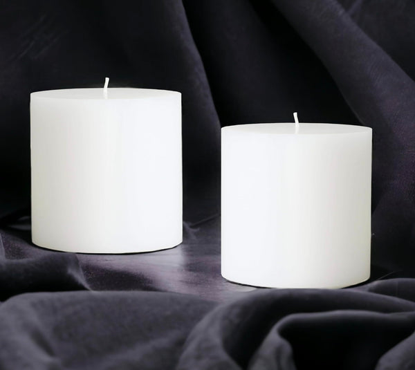 MIster Candle - White 4" x 4" Hand Made Pillar Candles (Set of 2) Unscented, Smokeless, Solid Color