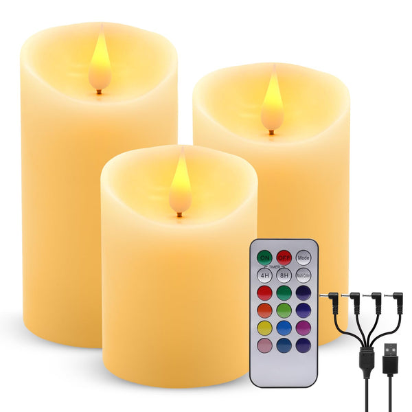 ALED LIGHT Rechargeable Candles Flickering with Remote,Flameless Candles Built-in Rechargeable Battery,RGB&Warm White Real Wax LED Candles for Home Decoration,Christmas,Party