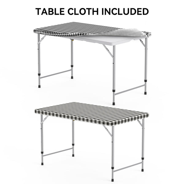 Nazhura 4 Foot Foldable/Folding Table Heavy Duty, Durable and Portable for Dining Picnic and Party (White, 4 Foot Table Cloth Included)