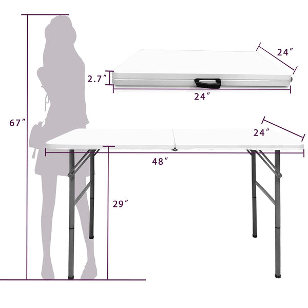 Gocamptoo Folding Table,4ft Indoor Outdoor Heavy Duty Portable Folding Square Plastic Dining Table w/Handle, Lock for Picnic, Party, Camping (4 FT) …