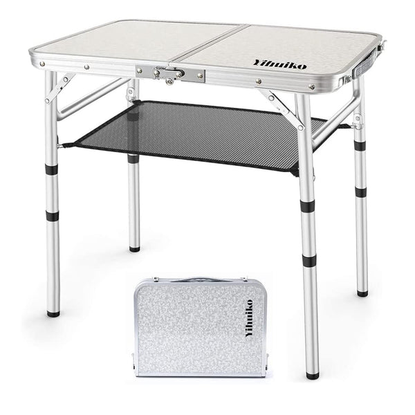 YihuiKo Folding Picnic Table, Small Camping Table with Adjustable Heights, Portable Lightweight Aluminum Side Table for Office, Beach, Garden, Travel(10"/19"/24" Height)