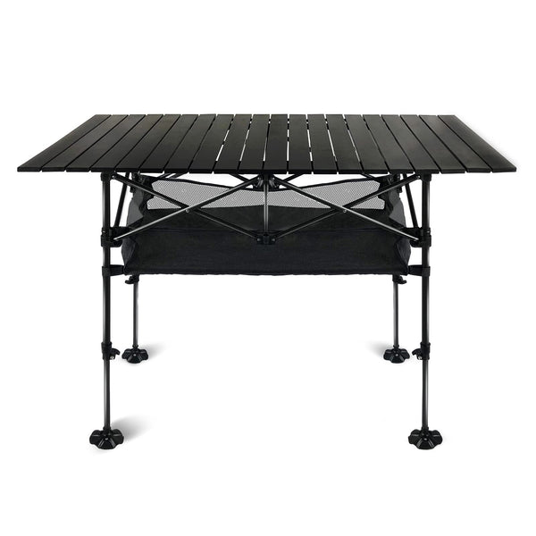 LEADALLWAY Adjustable Height Aluminum Camping Table Folding Portable Outdoor Table with Large Storage Organizer and Carrying Bags Big Foot Upgrade Collapsible Picnic Table 47(L) x22(W)