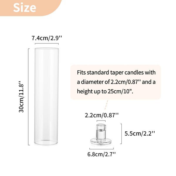 NUPTIO Hurricane Glass Candle Holders: 2 Pcs Candlestick Holder for Taper Candles with Cylinder Covers 11.8 inch Tall Windproof Clear Candlesticks Holder Stand for Wedding Party Christmas Home Decor