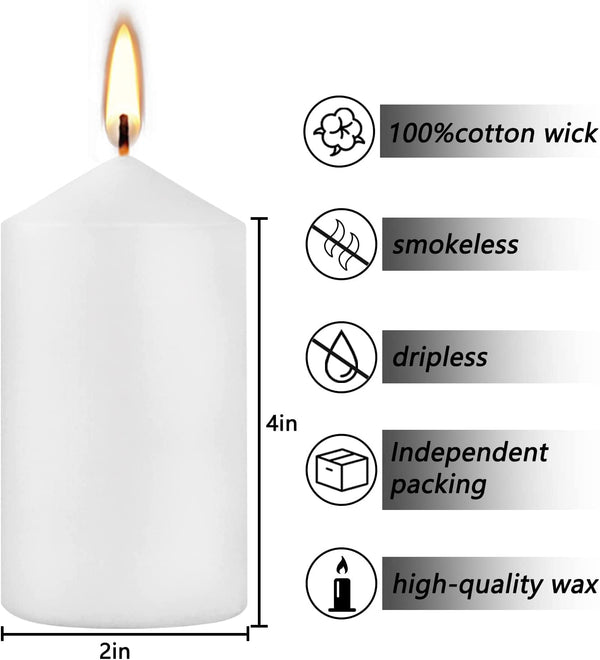 2x4 High White Pillar Candles, Set of 20, Unscented. Bulk Buy. Ideal for Wedding, Emergency Lanterns, Spa, Aromatherapy, Party