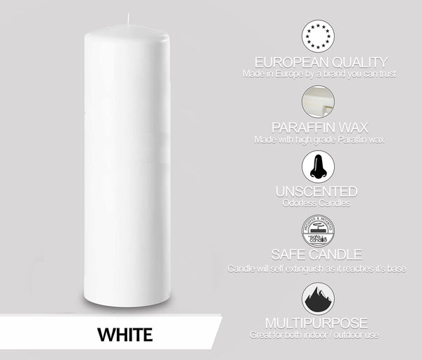Hyoola White Pillar Candles 2x9 Inch - 4 Pack Unscented Pillar Candles - European Made