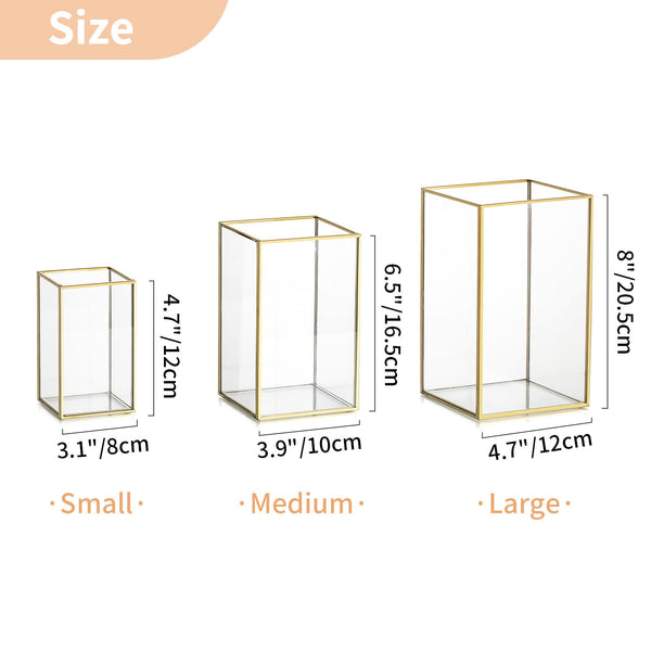 NUPTIO Candle Lantern for Wedding Centerpiece: 18 Pcs Clear Hurricane Glass Pillar Candles Holder with Gold Frame Bulk Decorative Candle Lanterns for Christmas Dining Table Decor 8.1 & 6.5 & 4.7 inch