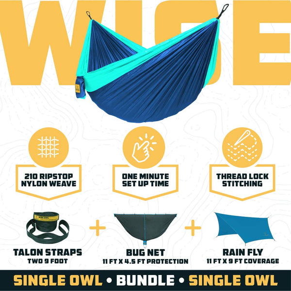 Wise Owl Outfitters Hammock Camping Double & Single with Tree Straps - USA Based Hammocks Brand Gear, Indoor Outdoor Backpacking Survival & Travel - Blue + Bug Net & Rain Tarp