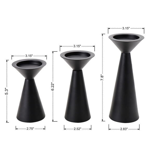 Black Candle Holders Set of 3 - Metal Candle Holders for Pillar Candles - 3 Pillar Candle Holder Centerpiece - Pillar Candle Holders for Table - Black Candle Holder Set Candle Stands Decorative