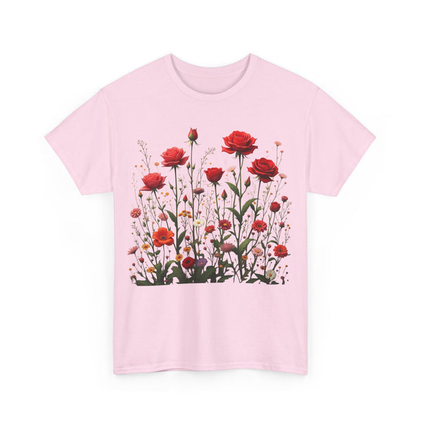 Wildflowers and Red Roses, Graphic T-Shirts for Women, Floral Shirt, Womens Short Sleeve, Ladies Graphic Tees #5035TTS