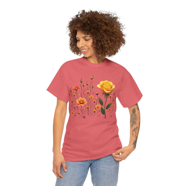 Wildflowers and a Yellow Rose, Graphic T-Shirts for Women, Floral Shirt, Womens Short Sleeve, Ladies Graphic Tees #5010TTS