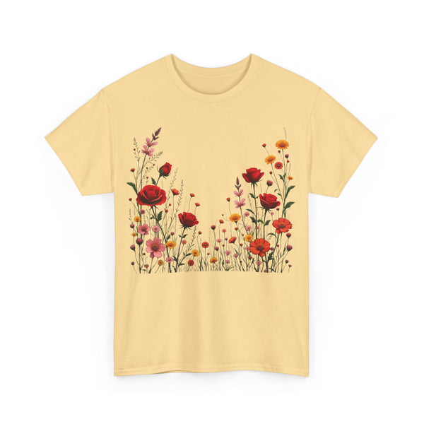 Wildflowers and Red Roses, Graphic T-Shirts for Women, Floral Shirt, Womens Short Sleeve, Ladies Graphic Tees #5033TTS