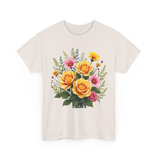 Wildflowers and Yellow Roses, Graphic T-Shirts for Women, Floral Shirt, Womens Short Sleeve, Ladies Graphic Tees #5135TTS