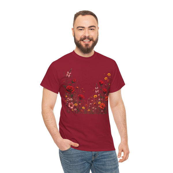 Wildflowers and Red Roses, Graphic T-Shirts for Women, Floral Shirt, Womens Short Sleeve, Ladies Graphic Tees #5033TTS