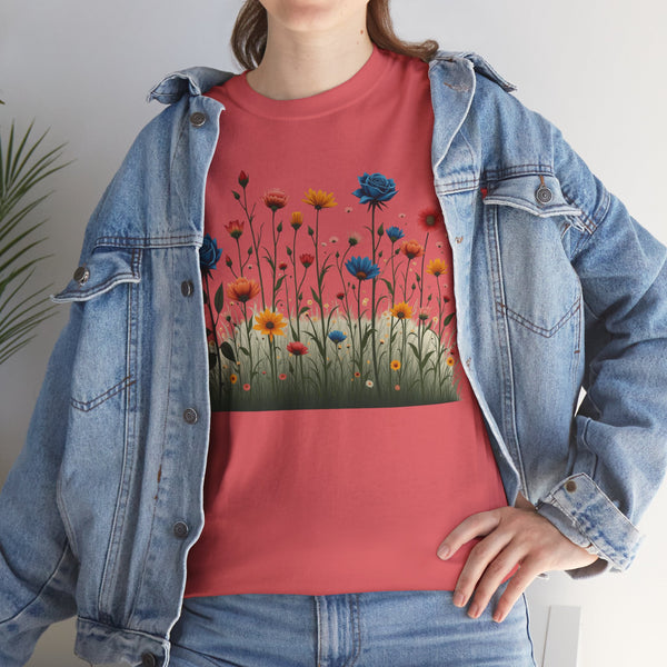 Wildflowers and Blue Roses, Graphic T-Shirts for Women, Floral Shirt, Womens Short Sleeve, Ladies Graphic Tees #5050TTS