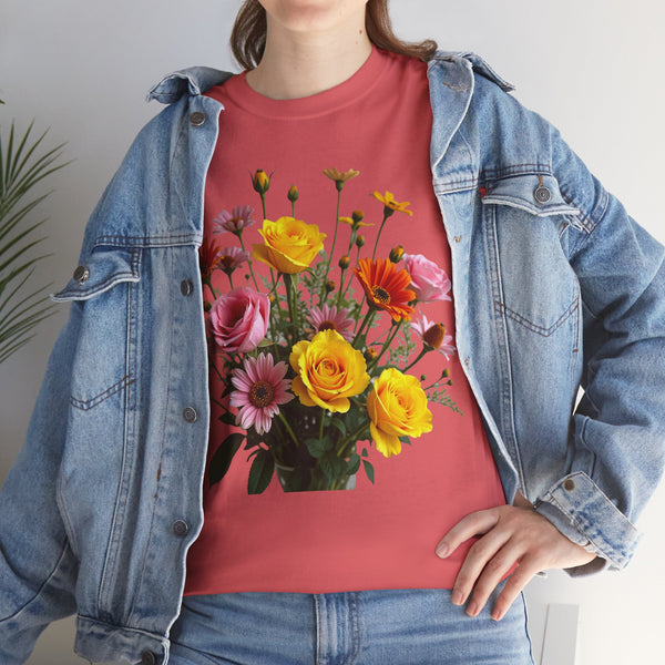 Wildflowers and Pink & Yellow Roses, Graphic T-Shirts for Women, Floral Shirt, Womens Short Sleeve, Ladies Graphic Tees #5138TTS
