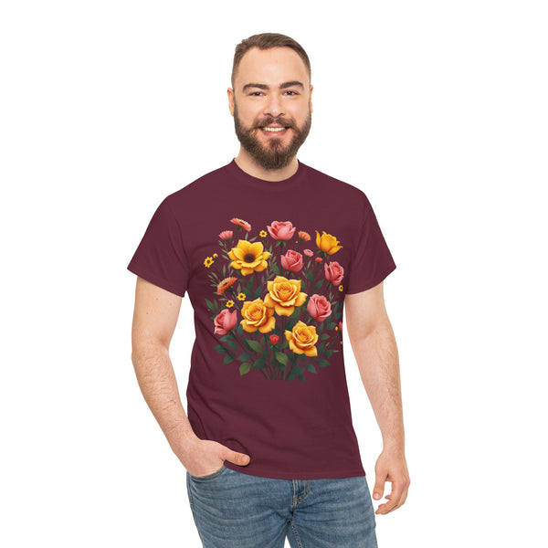 Wildflowers and Pink & Yellow Roses, Graphic T-Shirts for Women, Floral Shirt, Womens Short Sleeve, Ladies Graphic Tees #5139TTS