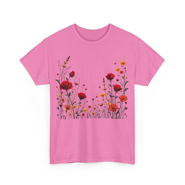 Wildflowers and Red Roses, Graphic T-Shirts for Women, Floral Shirt, Womens Short Sleeve, Ladies Graphic Tees #5033TTS
